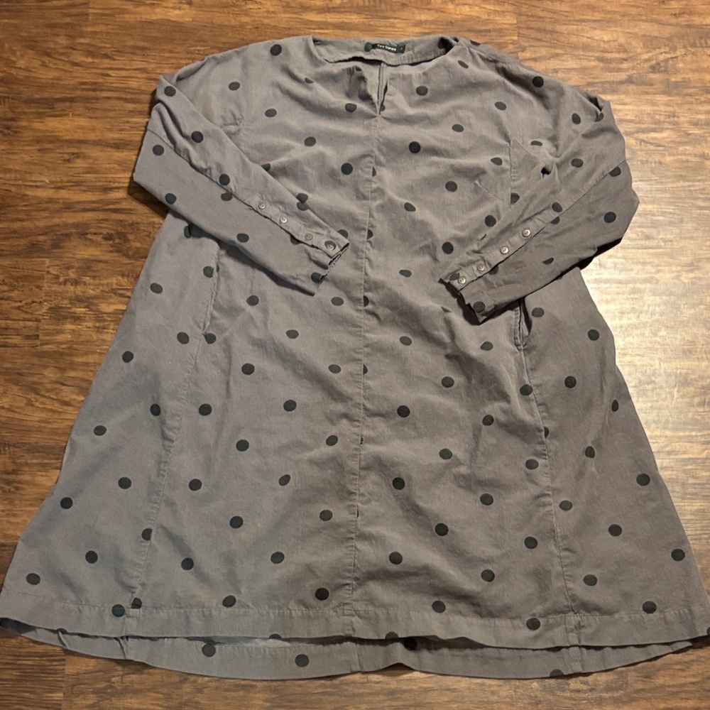 Gray Polka Dot Long Sleeve Dress